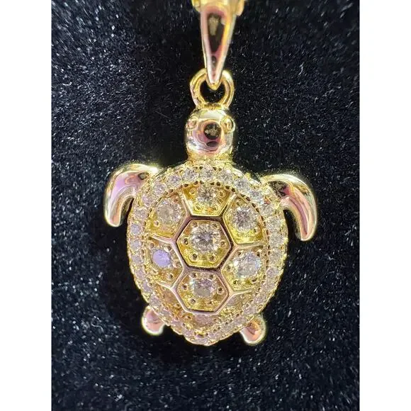 Moissanite Turtle Necklace - 14k Vermeil over 925 Sterling - Picture 4 of 8